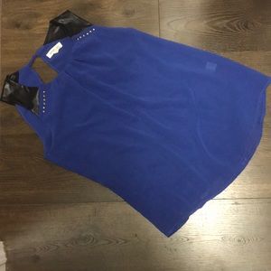 Blue tank with faux leather straps